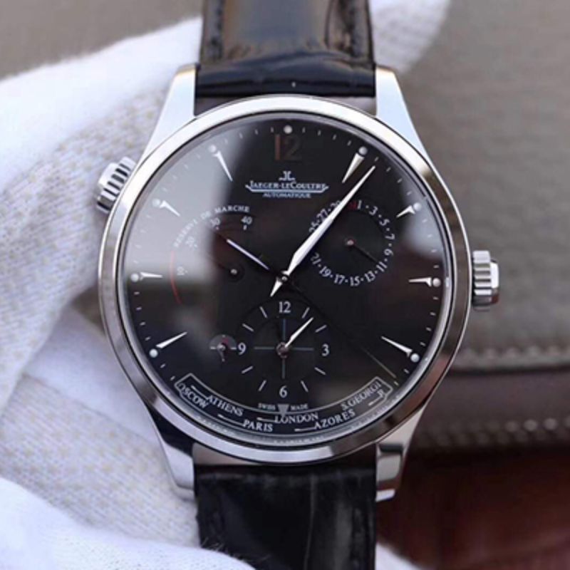 積家大師系列1428421男士多功能腕錶  不銹鋼黑錶盤瑞士口徑939a/1